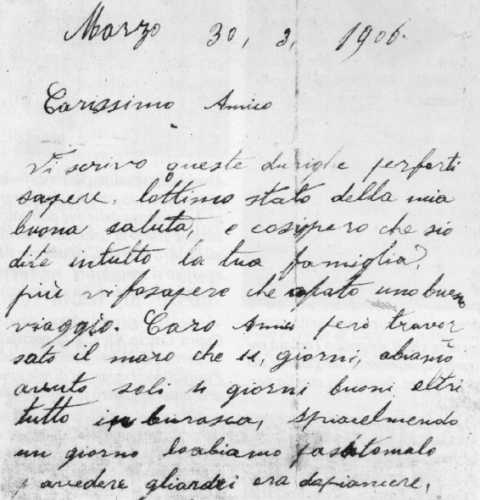 Alcuni passi della lettera che il cuprense Serafino, emigrato negli Stati Uniti nel 1906, scrisse all'amico Francesco